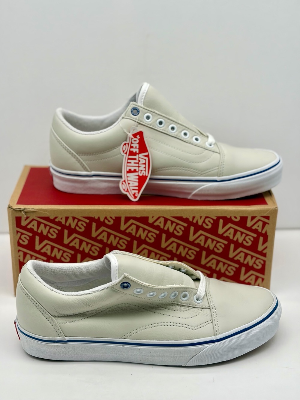 Vans Men's Off The Wall White Leather Old Skool Skate Shoes Sneakers